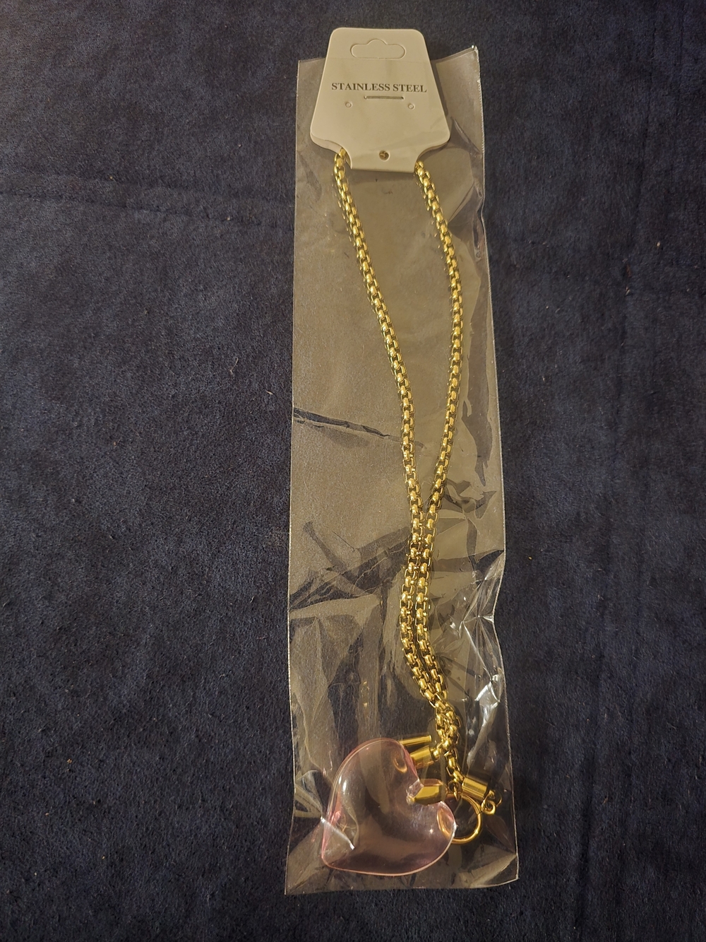 Gold Chain Necklace with Pink Heart Pendant -